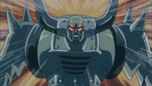 a cartoon drawing of a monster with horns and red eyes