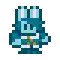 a pixel art drawing of a blue rabbit wearing a suit and tie .