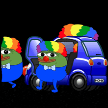 a blue car with honk written on the license plate