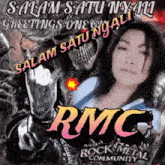 a poster for rmc rock metal community with a picture of a woman and a skull