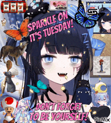 a picture of a girl with the words sparkle on it 's tuesday on it