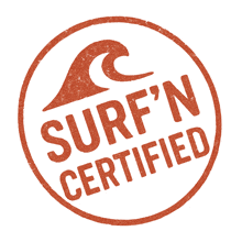a red stamp that says surf n certified