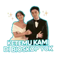 a sticker of a bride and groom with the words ketemu kami di bioskopyuk