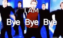 a group of men are dancing with the words i am bye bye bye in the background