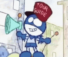 a cartoon character wearing a tour guide hat
