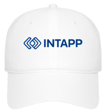 a white baseball cap with the word intapp printed on it