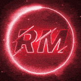 a red circle with the word rm written inside of it