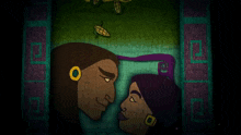 a cartoon drawing of a man and a woman looking at each other