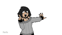 a black and white cartoon of a girl wearing a gray sweater and gloves .