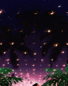 a woman stands in front of a ferris wheel at night looking up at the stars