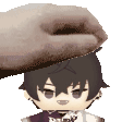 a person is putting a towel on the head of a chibi boy .
