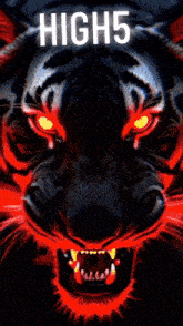 a black tiger with red eyes and the words high5 on the bottom