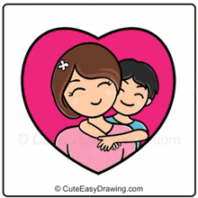 a cartoon drawing of a woman hugging a child in a heart .