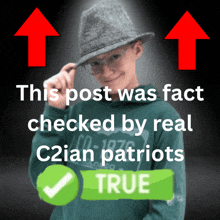 a picture of a boy wearing a hat and glasses with the words this post was fact checked by real c2ian patriots