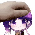 a pixel art of a person petting a purple haired girl .