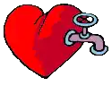 a red heart with a faucet sticking out of it .