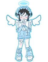 a drawing of an angel with a halo on her head