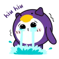 a cartoon of a penguin crying with the words " hiu hiu " above it
