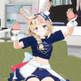 a 3d anime girl is sitting on a couch wearing a shirt that says intake you