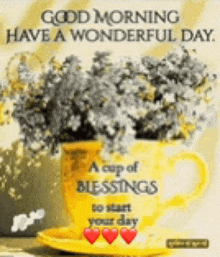 a good morning have a wonderful day greeting card with a cup of blessings to start your day