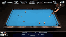 a pool table sponsored by jb cases and csi