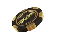 a black and gold poker chip that says big boss888 on it