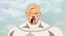 a cartoon character with blood coming out of his nose and a red glove