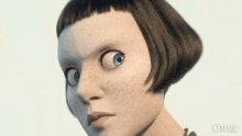 a close up of a woman 's face with a netflix logo on the bottom