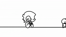 a black and white drawing of a person sitting on a line next to a cartoon character .