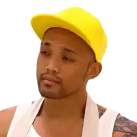 a man wearing a yellow hat and a white shirt