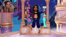 a woman is standing on a podium with the number two on it