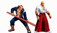 a group of men are standing next to each other and one of them is holding a sword .