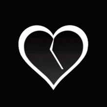 a white heart with a broken heart in the middle on a black background