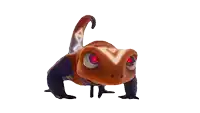 a cartoon lizard with red eyes and a pattern on its tail