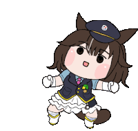 a cartoon drawing of a girl wearing a hat with a circle on it