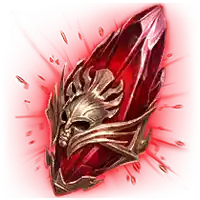 a red crystal with a skull on it is on a red background