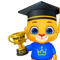 a cartoon bear wearing a graduation cap is holding a trophy that says you did it in 2025
