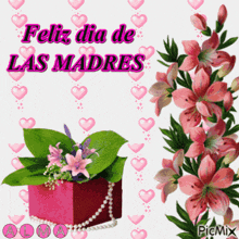 a greeting card with pink flowers and the words feliz dia de las madres alma
