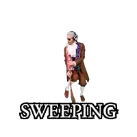 a man in a brown coat is sweeping the floor