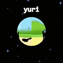 a picture of a planet with a smiley face and the name yuri on it