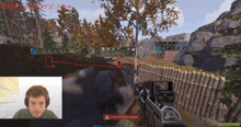 a man wearing headphones is playing a video game with a patrol helicopter warning