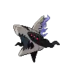 a pixel art drawing of a star with a purple feather on its head .