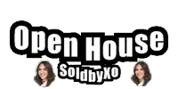 a logo for open house sold by xo with two women
