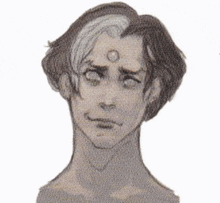 a drawing of a man 's face with a circle on his forehead