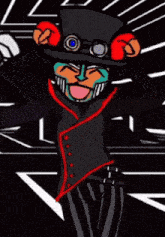 a cartoon character with a top hat and goggles