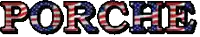 the word porchee is written in red white and blue