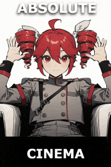 a poster for absolute cinema with a red haired girl