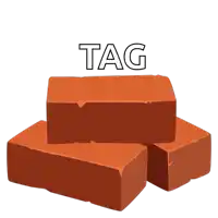 three red bricks are stacked on top of each other with the word tag above them