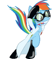 rainbow dash from my little pony wearing a lab coat and glasses
