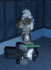 a video game character with the name sky on the bottom right